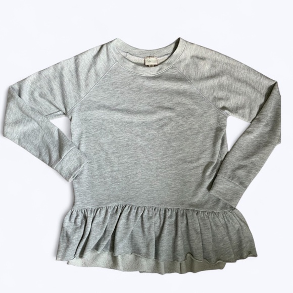 Anthropologie Light Grey French Terry Peplum Ruffle Sweatshirt SZ M - Picture 8 of 13